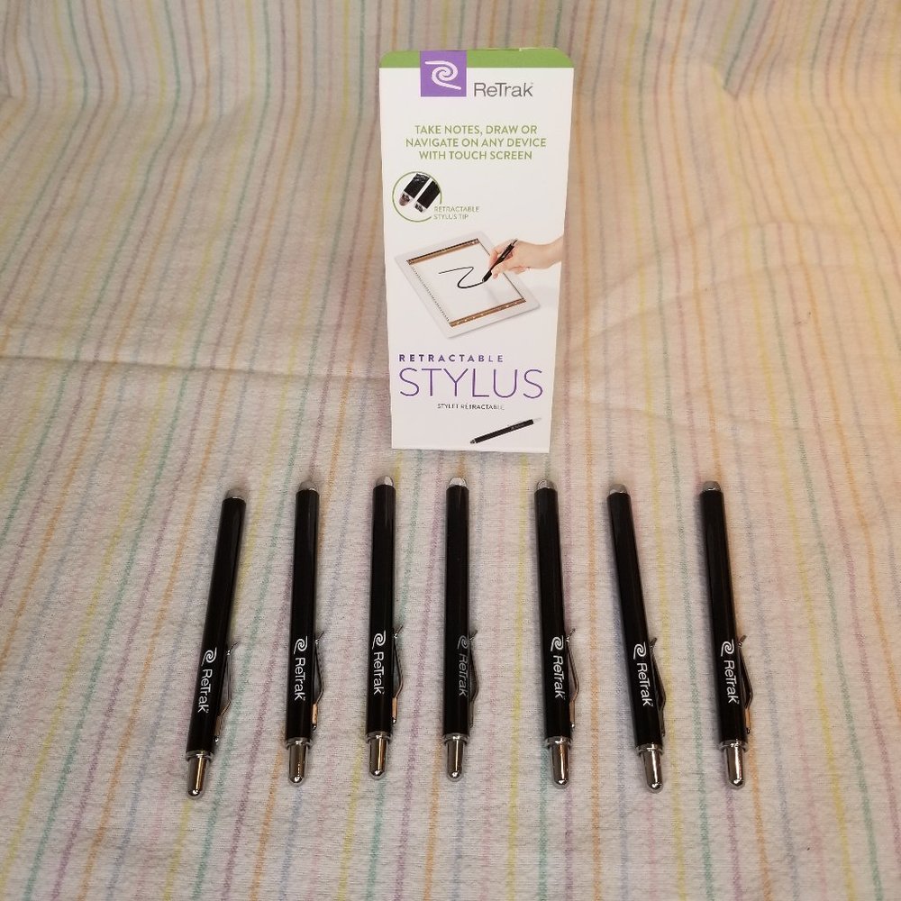 ReTrak Retractable Black Stylus 7pc Touchscreen Pen Lot Smartphones Tablets